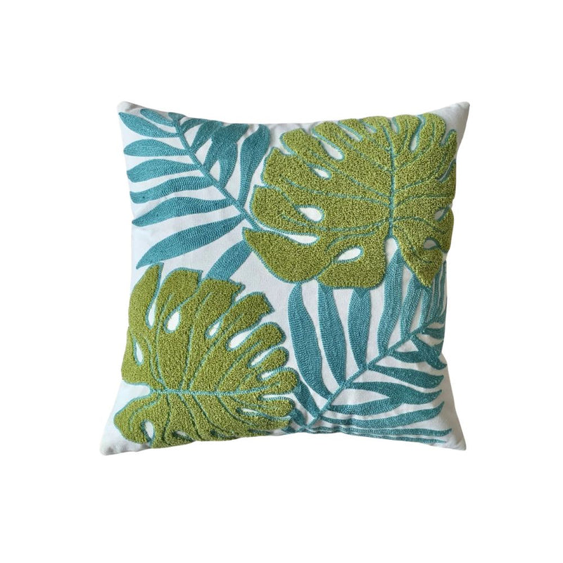 Anypillow Green Blue Fern Leaves Embroidered Pillowcase Decorative Cushion Cover