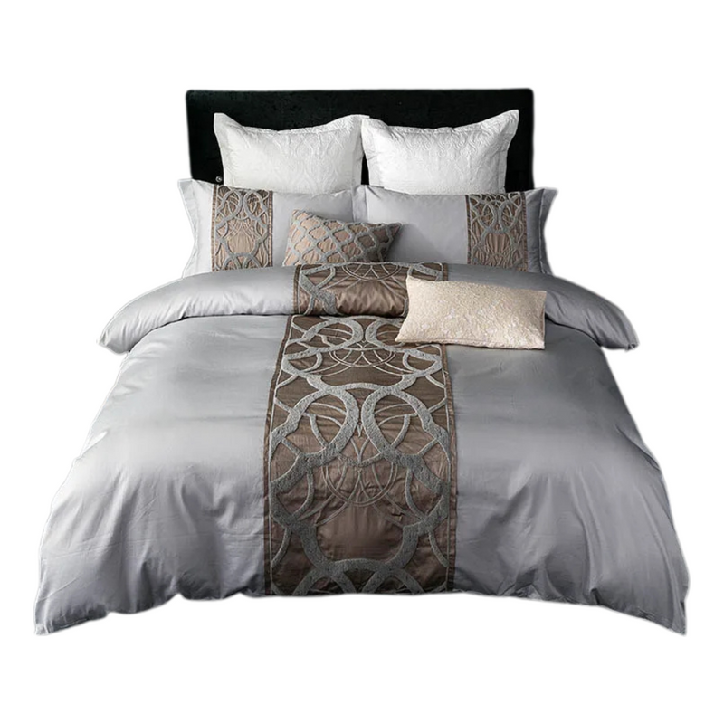 Anycozy Duvet Cover 4 Pcs Set Grey Brown Flat Bed Sheet Luxury Egyptian Cotton Embroidery Vintage Bedding