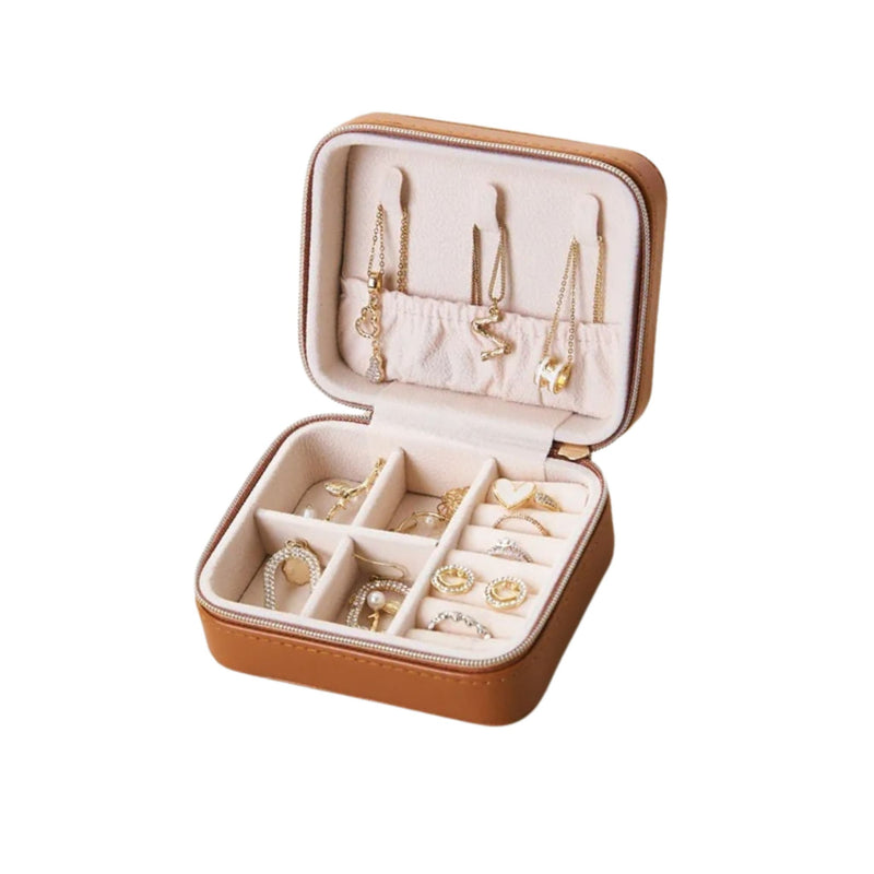 Anyvogue Jewelry Box Portable Maillard Style Organizer with Zipper Lock