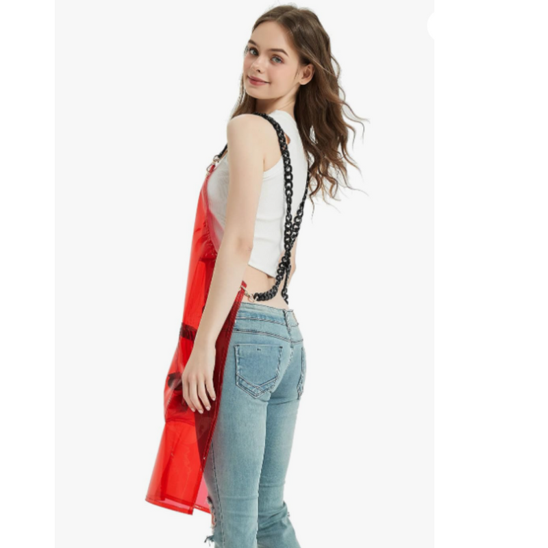 Anypron Barber Apron Red Waterproof Cross-Back 3 Pockets for Stylists