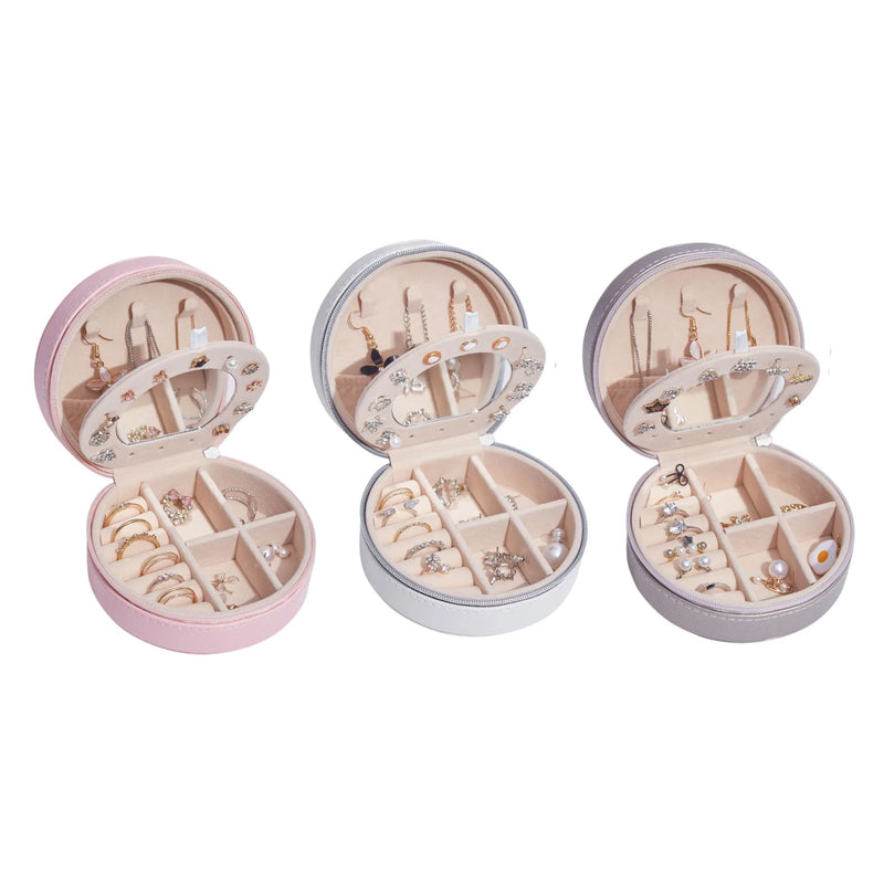 Anyvogue Jewelry Box Double Layer Round Leather Accessories Organizer