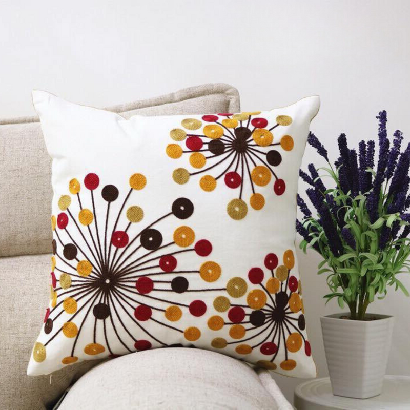 Anypillow Pillowcase White With Dandelions Floral Embroidered Decorative Cushion Cover