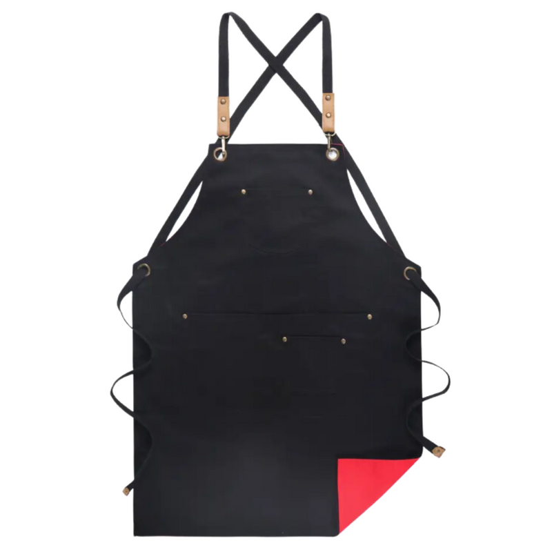 Anypron Unisex Red Black Chef Apron – Durable Cooking & Café Workwear for Men and Women