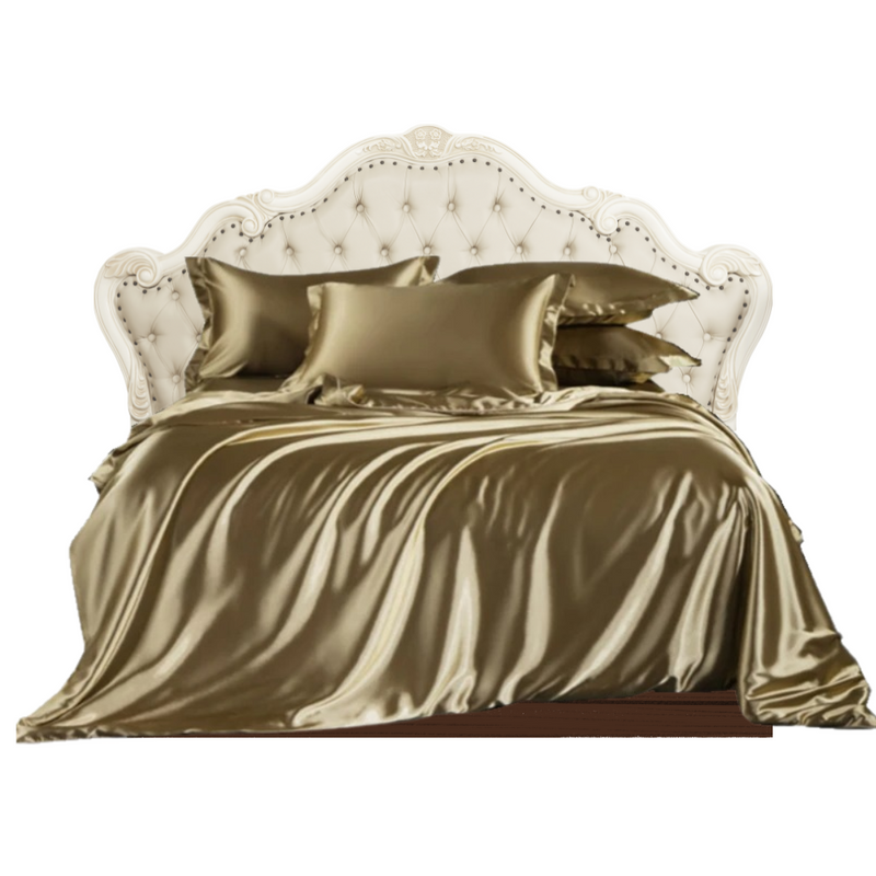 ANYHOUZ Bed Sheet Champagne Natural Mulberry Silk Duvet Cover Set