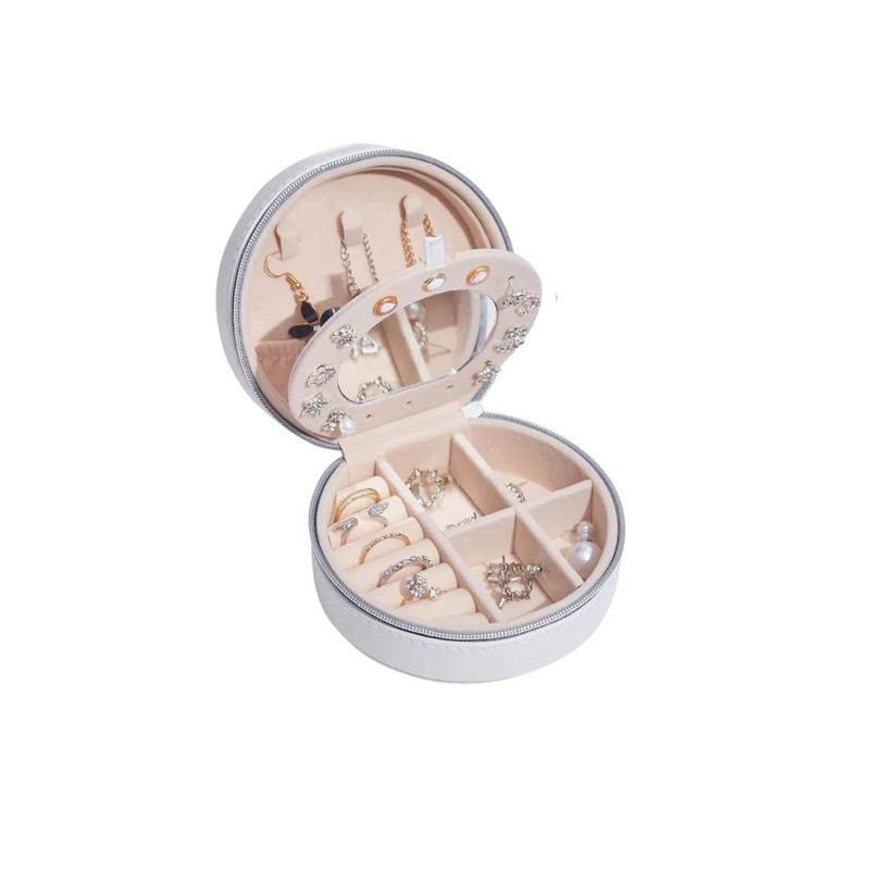 Anyvogue Jewelry Box Double Layer Round Leather Accessories Organizer