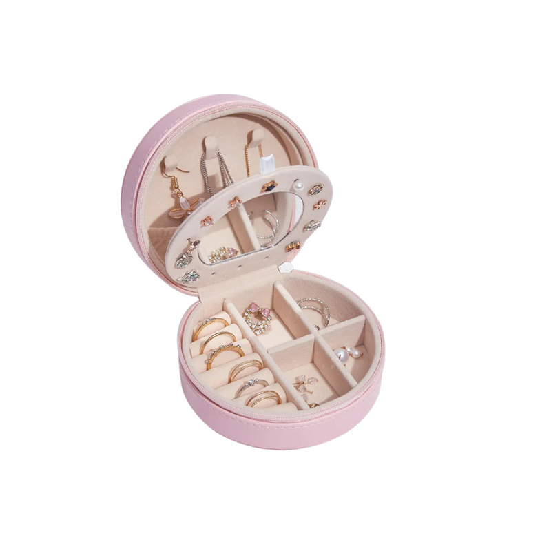 Anyvogue Jewelry Box Double Layer Round Leather Accessories Organizer