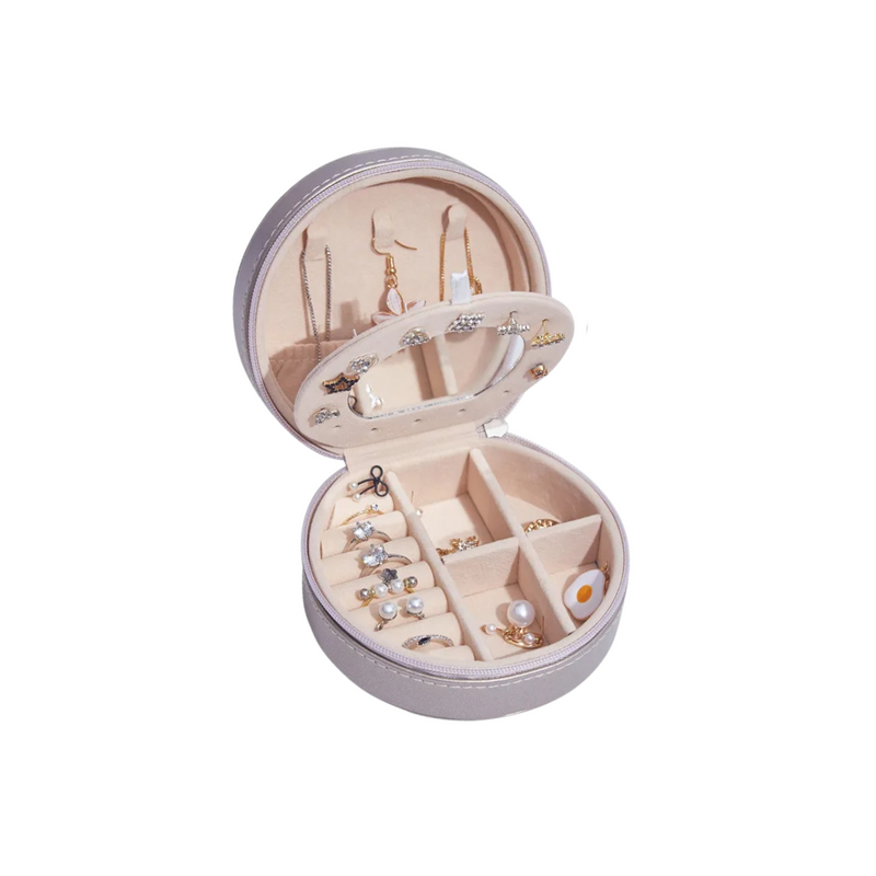 Anyvogue Jewelry Box Double Layer Round Leather Accessories Organizer