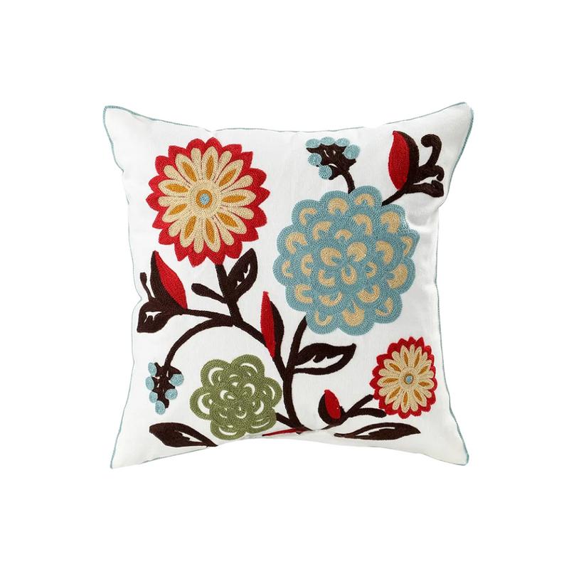 Anypillow Pillowcase White With Large Floral Embroidered Decorative Cushion Cover