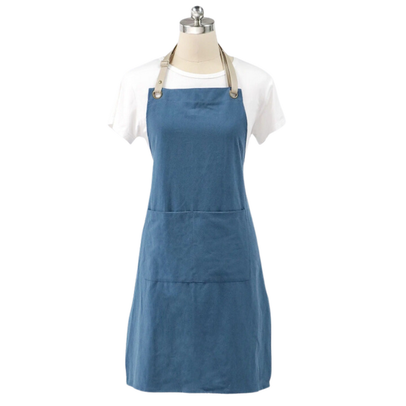 Anypron Royal Blue Cotton Linen Kitchen Apron Adjustable Unisex