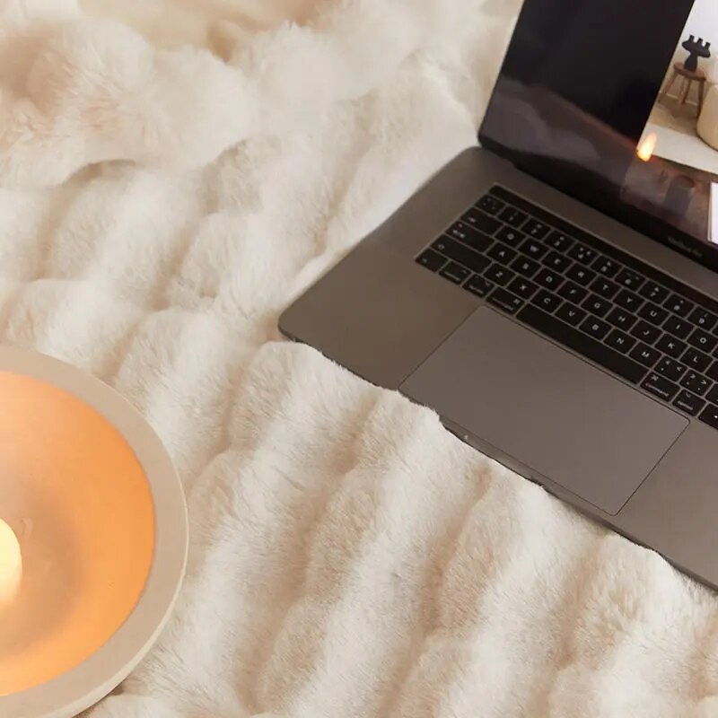 Anycozy White Thick Fur Winter Sofa Bed Blanket 100x160cm