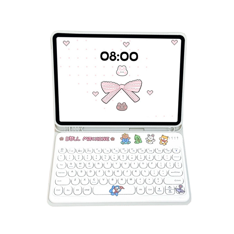 ANYMOB  iPad Case White Cartoon Bluetooth Keyboard with Detachable Cover and Cute Design