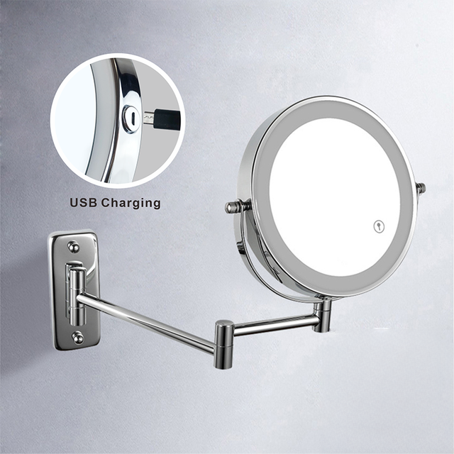 Anyvogue 7in Wall Mounted Smart LED Makeup Mirror Double Sided Touch Dimming Adjustable 5x Magnification USB Charging
