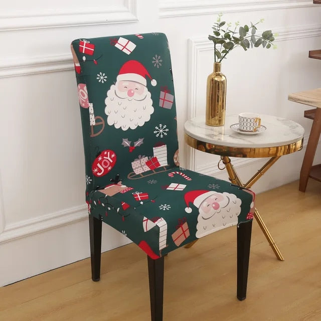Anyseat Chair Cover Green Big Santa Head Design with Anti-Dirt and Elastic Material for Dining Room Kitchen Wedding Hotel Banquet Restaurant