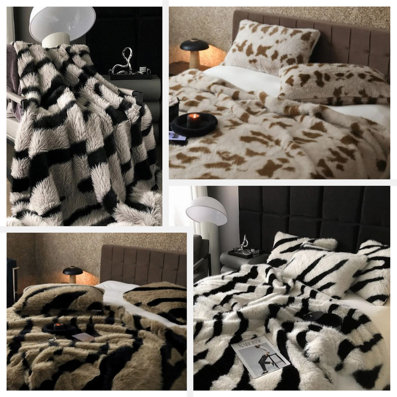 Anycozy Cream Zebra Plush Fur Soft Warm Throw Blanket