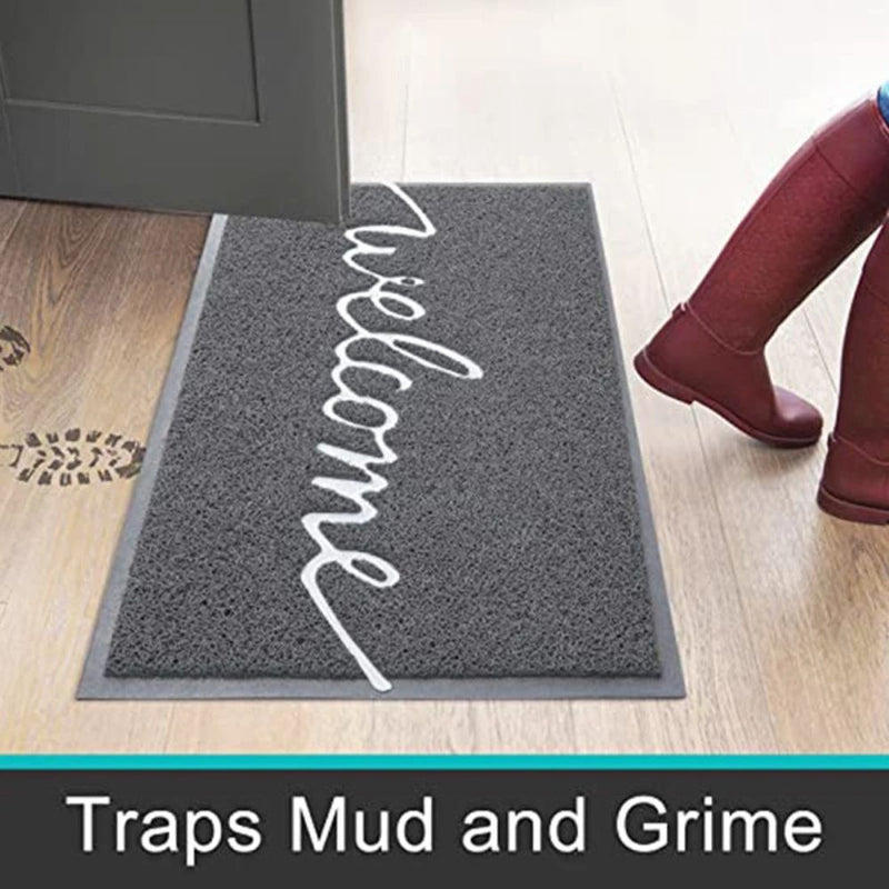 Anymat Doormat Black Welcome Lettered PVC Non Slip Rubber Dirt Trap Washable Mat