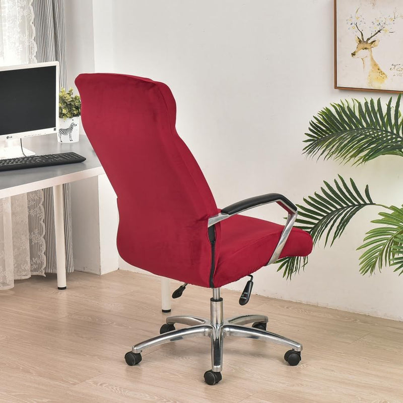 Anyseat  Office Chair Cover Wine Red Velvet Zippered Stretchable High Back Protector Slipcover