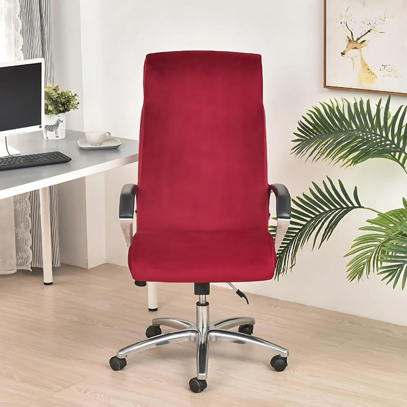 Anyseat  Office Chair Cover Wine Red Velvet Zippered Stretchable High Back Protector Slipcover