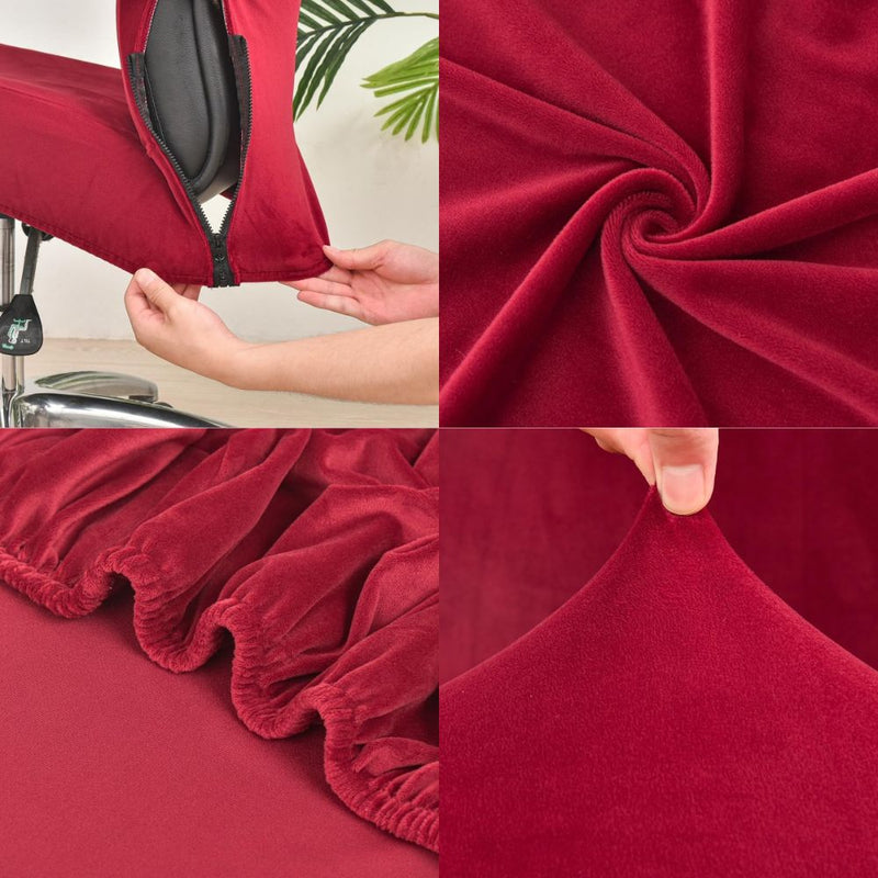 Anyseat  Office Chair Cover Wine Red Velvet Zippered Stretchable High Back Protector Slipcover