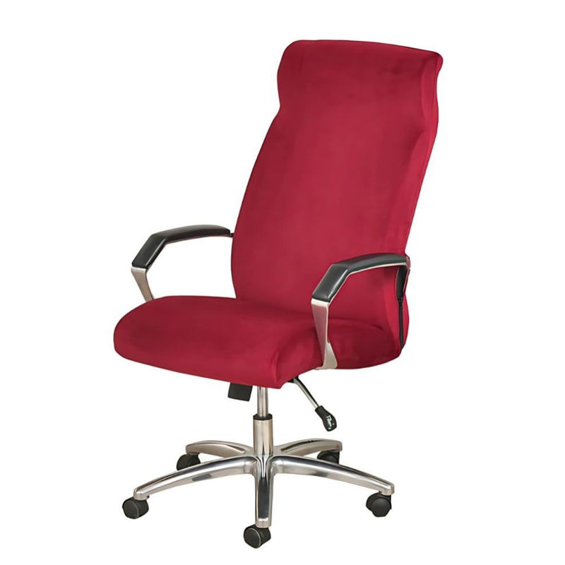 Anyseat  Office Chair Cover Wine Red Velvet Zippered Stretchable High Back Protector Slipcover