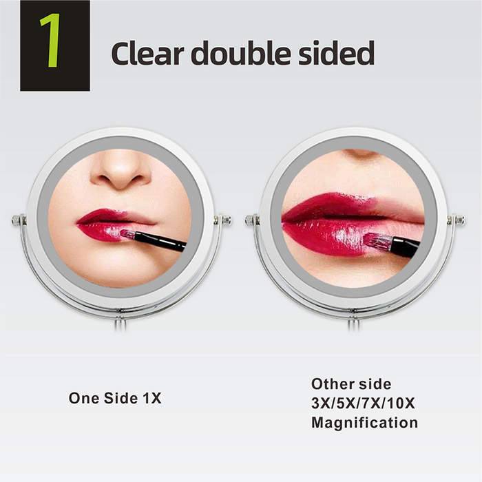 Anyvogue 7in Wall Mounted Smart LED Makeup Mirror Double Sided Touch Dimming Adjustable 5x Magnification USB Charging