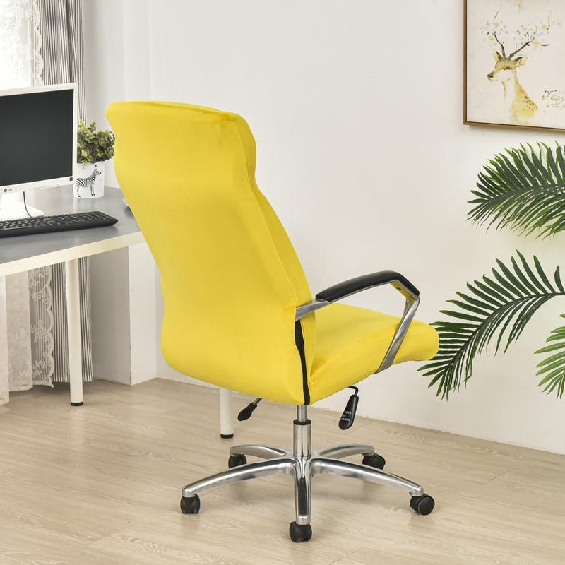 Anyseat Office Chair Cover Yellow Velvet Zippered Stretchable High Back Protector Slipcover