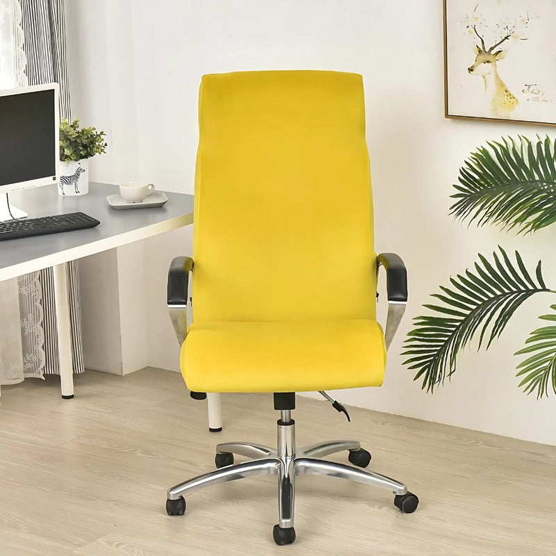 Anyseat Office Chair Cover Yellow Velvet Zippered Stretchable High Back Protector Slipcover