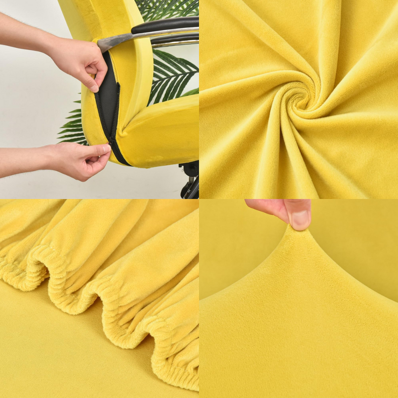 Anyseat Office Chair Cover Yellow Velvet Zippered Stretchable High Back Protector Slipcover