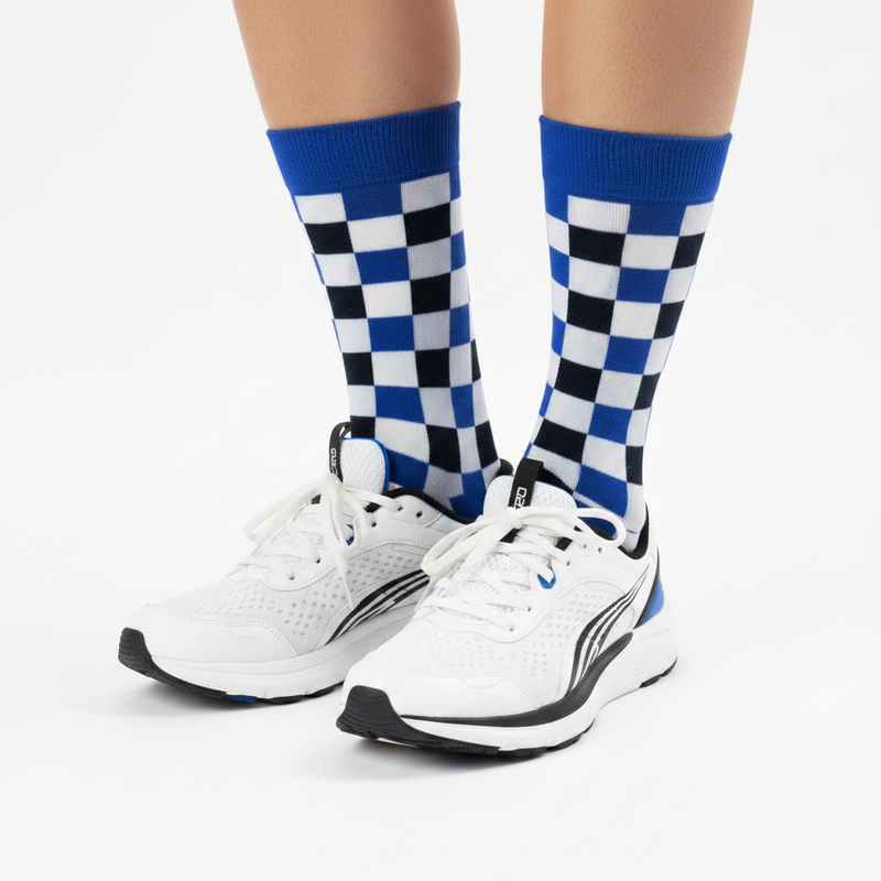 Anyfootwear 5 Pairs Size 5-14 Fashion Socks Novelty Skateboard Squares Black and White Pattern Cotton for Women Blue