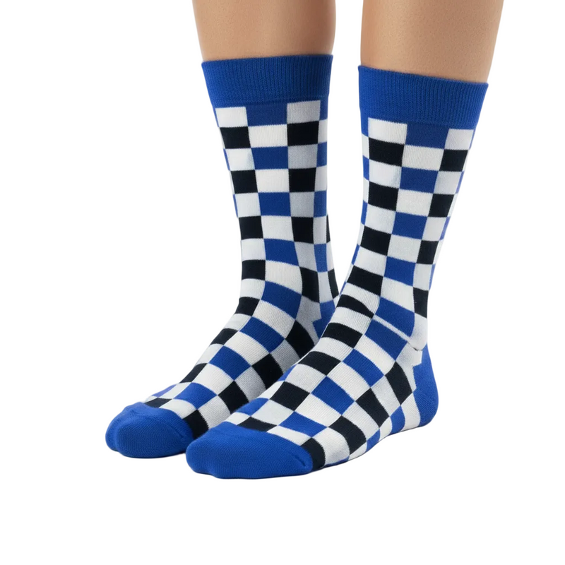 Anyfootwear 5 Pairs Size 5-14 Fashion Socks Novelty Skateboard Squares Black and White Pattern Cotton for Women Blue