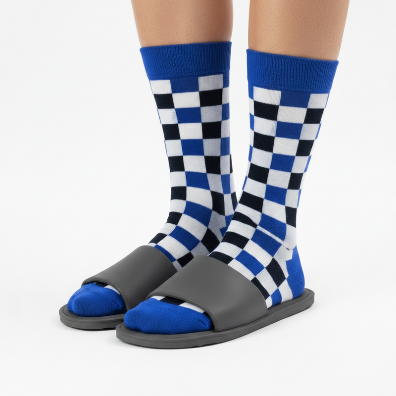 Anyfootwear 5 Pairs Size 5-14 Fashion Socks Novelty Skateboard Squares Black and White Pattern Cotton for Women Blue