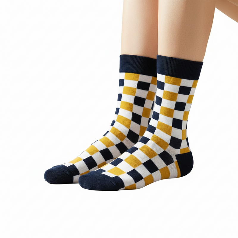 Anyfootwear 5 Pairs Size 5-14 Fashion Socks Novelty Skateboard Squares Blue and White Pattern Cotton for Women Khaki