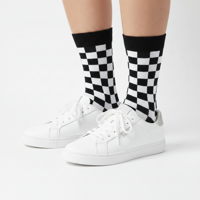 Anyfootwear 5 Pairs Size 5-14 Fashion Socks Novelty Skateboard Squares Black and White Pattern Cotton for Women