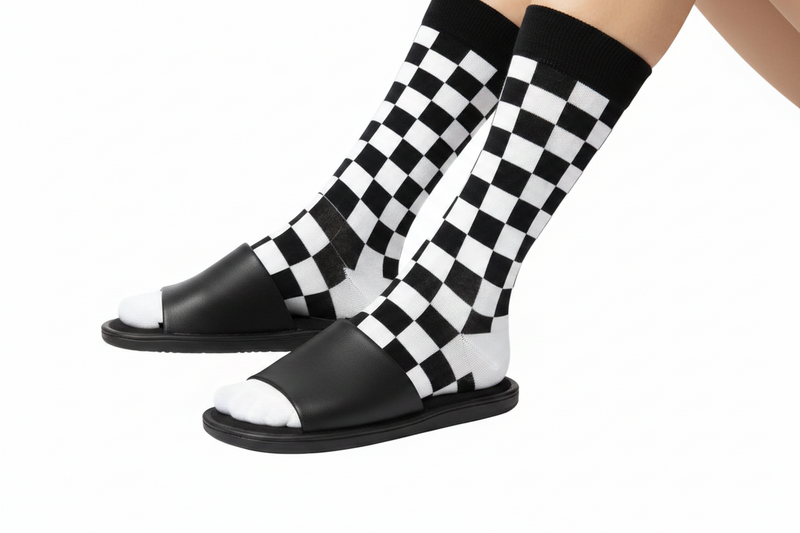 Anyfootwear 5 Pairs Size 5-14 Fashion Socks Novelty Skateboard Squares Black and White Pattern Cotton for Women