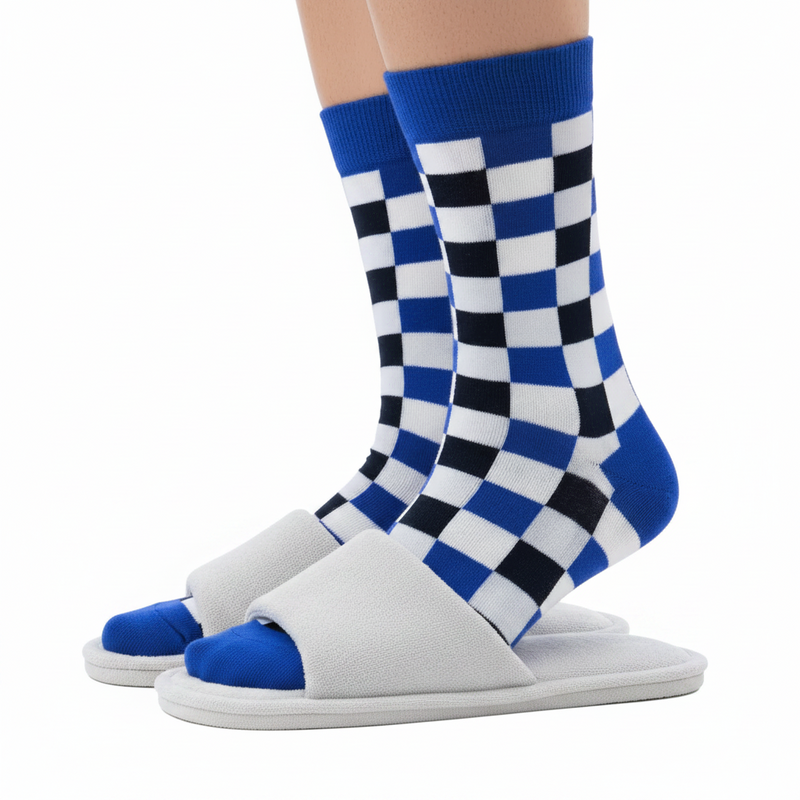 Anyfootwear 5 Pairs Size 5-14 Fashion Socks Novelty Skateboard Squares Blue and White Pattern Cotton for Women Black