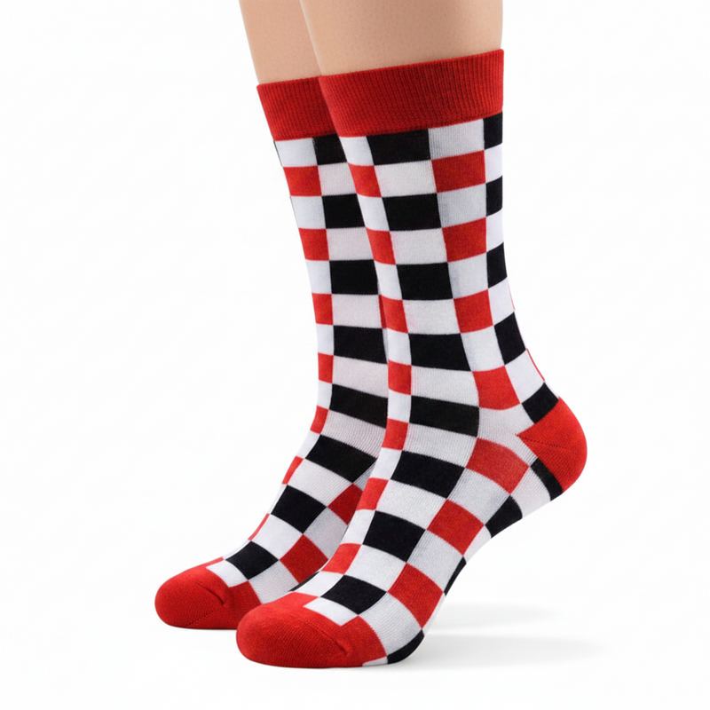 Anyfootwear 5 Pairs Size 5-14 Fashion Socks Novelty Skateboard Squares Black and White Pattern Cotton for Women Red