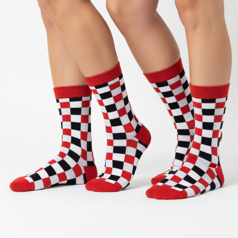 Anyfootwear 5 Pairs Size 5-14 Fashion Socks Novelty Skateboard Squares Black and White Pattern Cotton for Women Red