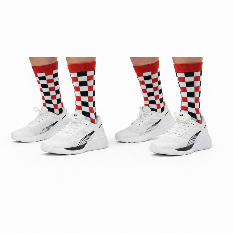 Anyfootwear 5 Pairs Size 5-14 Fashion Socks Novelty Skateboard Squares Black and White Pattern Cotton for Women Red