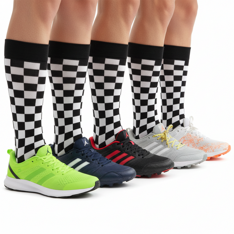 Anyfootwear 5 Pairs Size 5-14 Fashion Socks Novelty Skateboard Squares Black and White Pattern Cotton for Women White