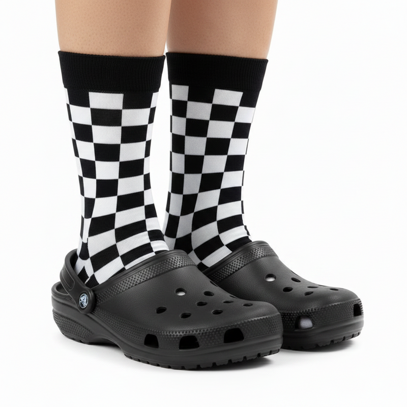 Anyfootwear 5 Pairs Size 5-14 Fashion Socks Novelty Skateboard Squares Black and White Pattern Cotton for Women White