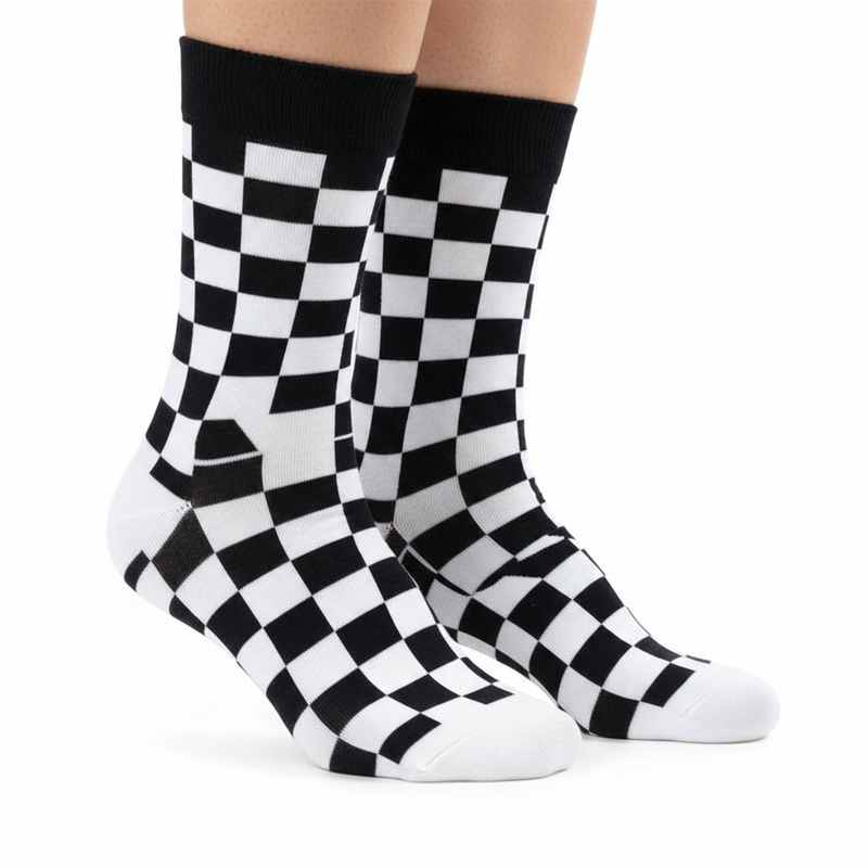 Anyfootwear 5 Pairs Size 5-14 Fashion Socks Novelty Skateboard Squares Black and White Pattern Cotton for Women White