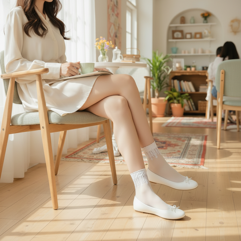 Anyfootwear 5 Pairs Size 5-9 Fashion Socks Summer Lace Embroidery Breathable Silk Transparent Glass Crystal Stretch for Women White