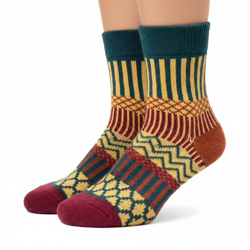 Anyfootwear 5 Pairs Size 5-9 Fashion Socks Colorful Wind-Flowers Cotton Winter Thick Warm Wool Casual for Women Dark Blue