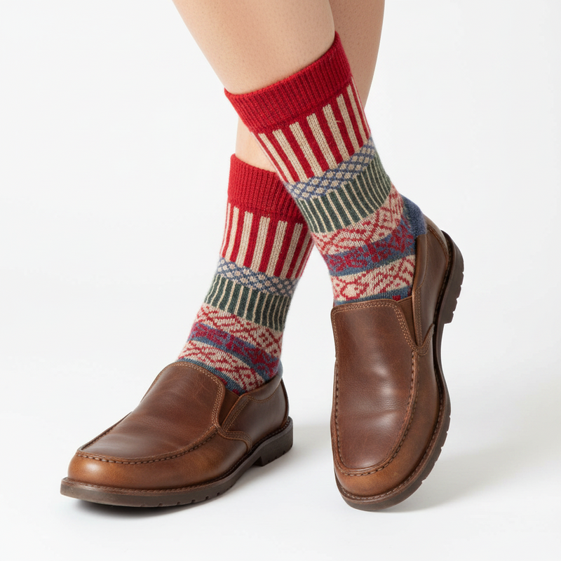 Anyfootwear 5 Pairs Size 5-9 Fashion Socks Colorful Wind-Flowers Cotton Winter Thick Warm Wool Casual for Women Red