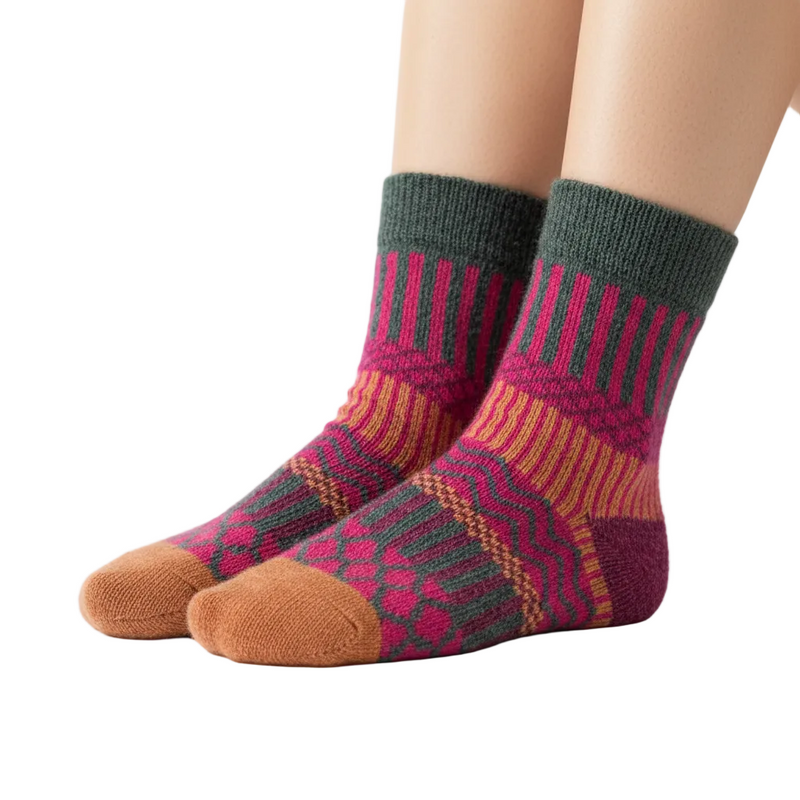 Anyfootwear 5 Pairs Size 5-9 Fashion Socks Colorful Wind-Flowers Cotton Winter Thick Warm Wool Casual for Women Green