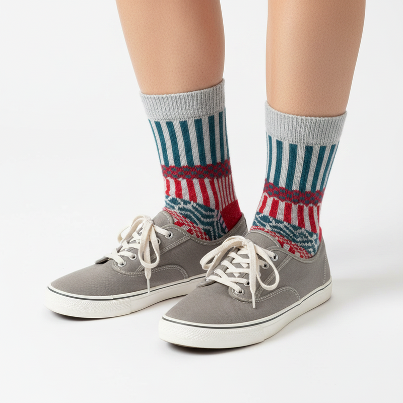 Anyfootwear 5 Pairs Size 5-9 Fashion Socks Colorful Wind-Flowers Cotton Winter Thick Warm Wool Casual for Women Grey
