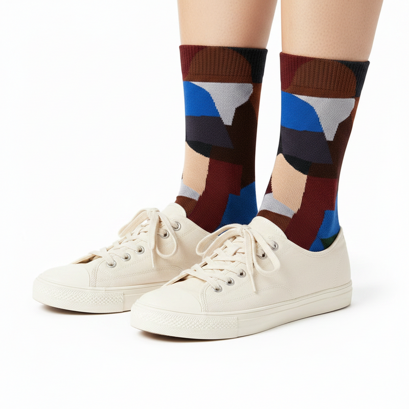 Anyfootwear 5 Pairs Size 5-9 Fashion Socks Combed Cotton Abstract Art Oil Painting Novelty Happy Funny Christmas Gift for Women