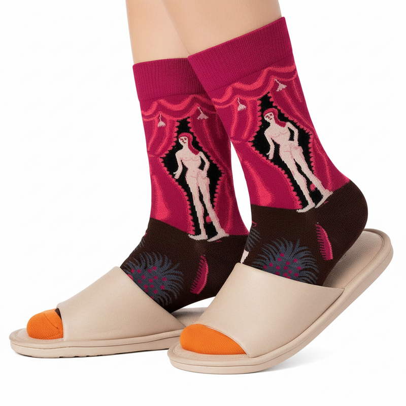 Anyfootwear 5 Pairs Size 5-9 Fashion Socks Combed Cotton Art Abstract Naked Woman Oil Painting Novelty Happy Funny Christmas Gift for Women