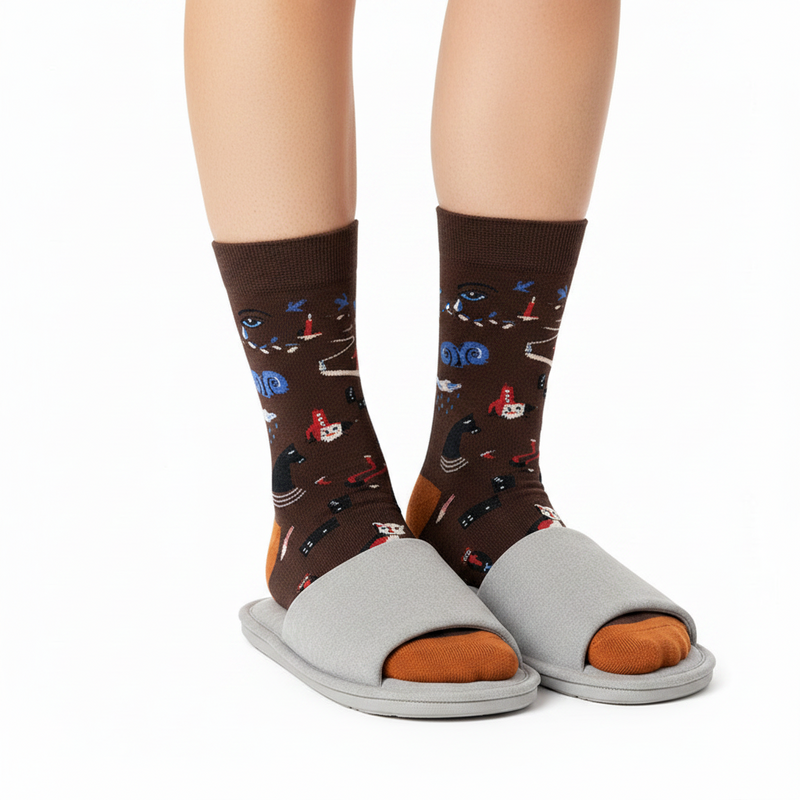 Anyfootwear 5 Pairs Size 5-9 Fashion Socks Combed Cotton Art Abstract  Oil Painting Novelty Happy Funny Christmas Gift for Women