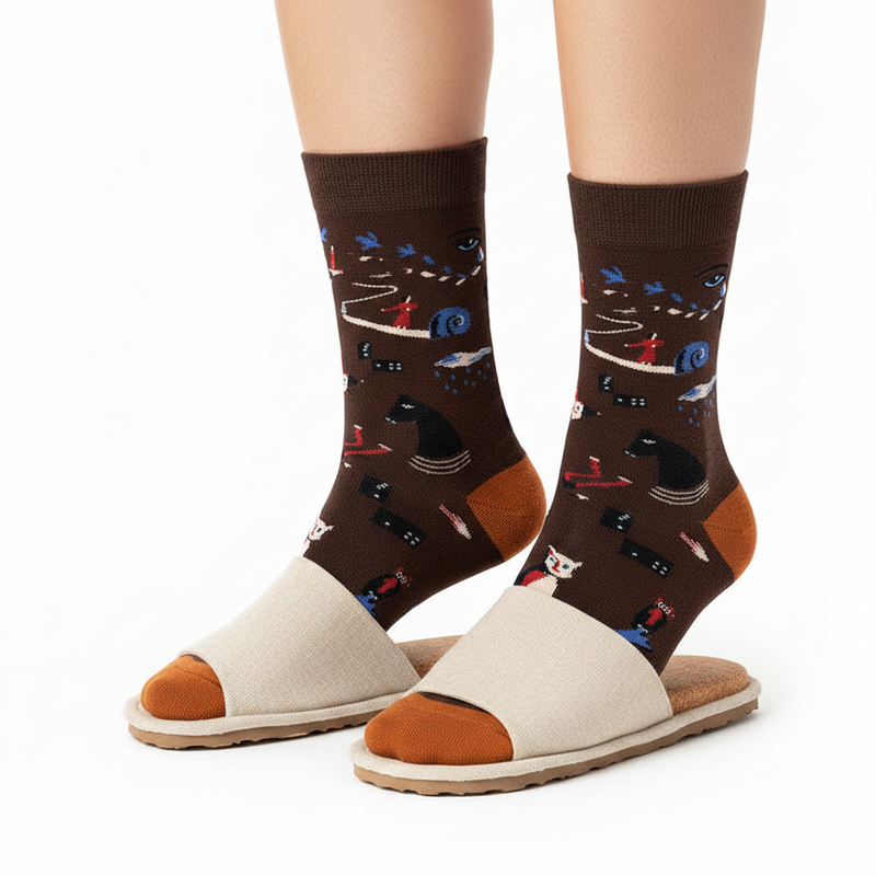 Anyfootwear 5 Pairs Size 5-9 Fashion Socks Combed Cotton Art Abstract  Oil Painting Novelty Happy Funny Christmas Gift for Women