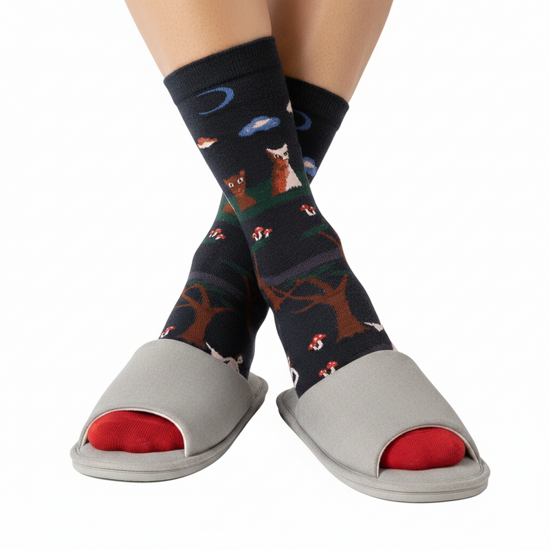 Anyfootwear 5 Pairs Size 5-9 Fashion Socks Combed Cotton Art Abstract Forest Oil Painting Novelty Happy Funny Christmas Gift for Women